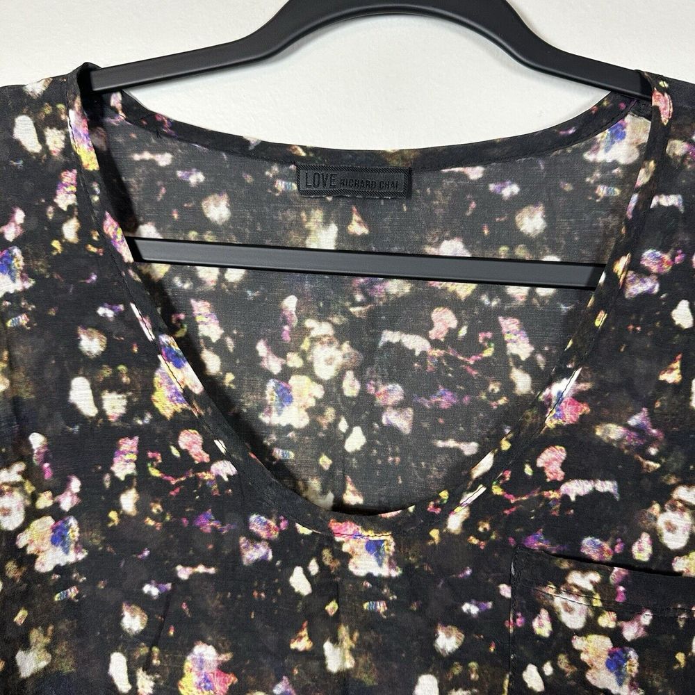 Love Richard Chai Small Black Pink‎ Multicolor Silk Blend Short Sleeve Blouse - Picture 3 of 5